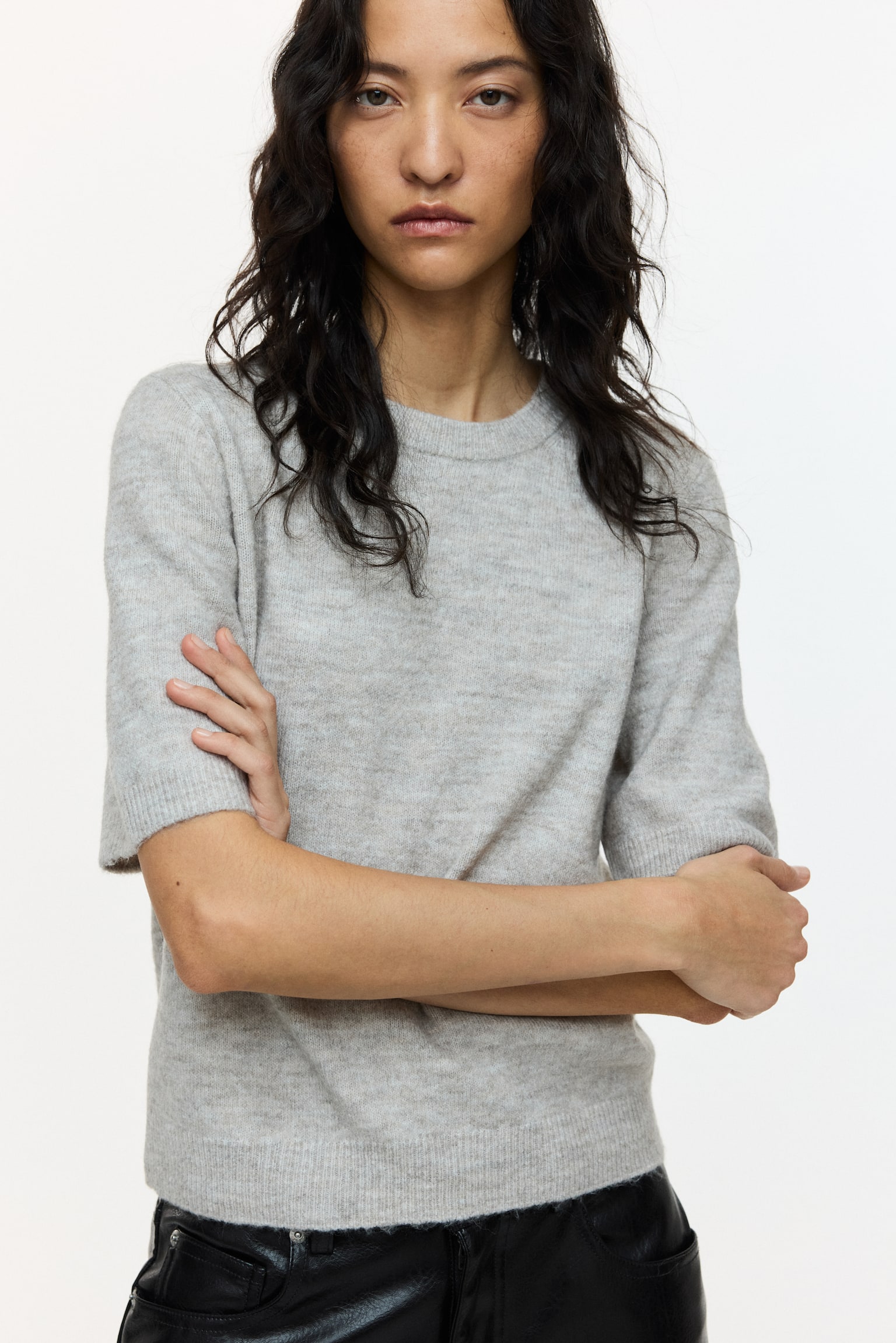 Fine-knit T-shirt - Light mole marl/Light yellow/Beige marl/Dark grey marl - 4