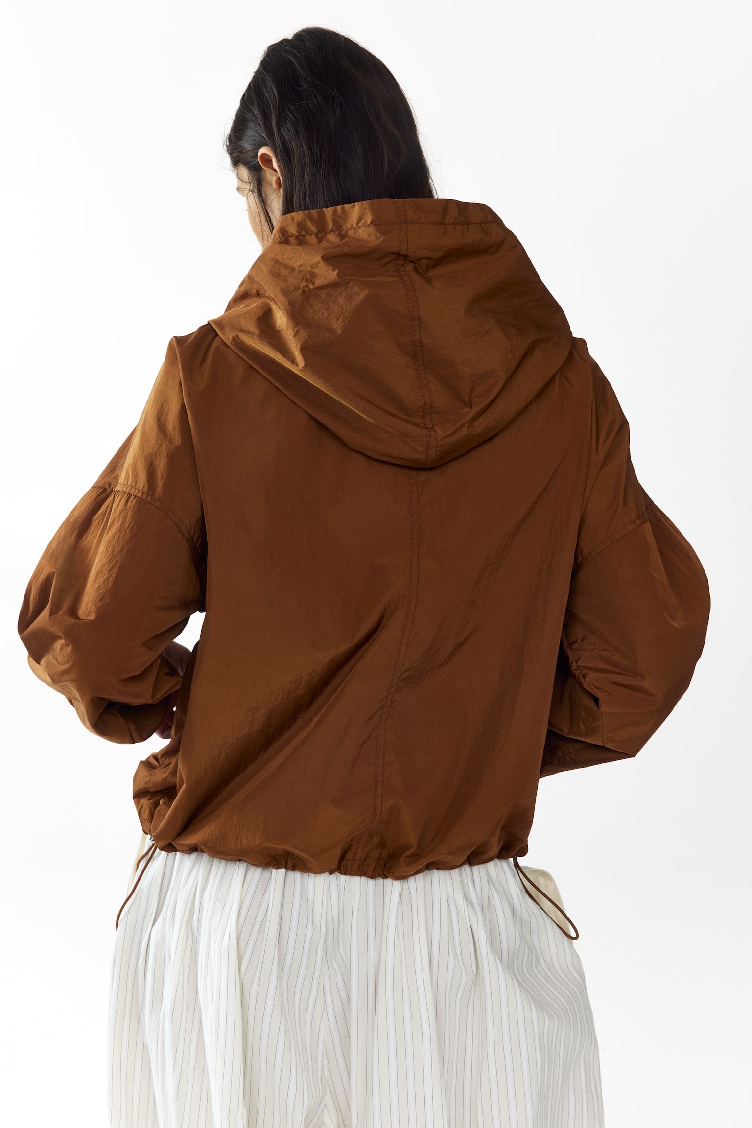 Hooded nylon jacket - Brown - 6