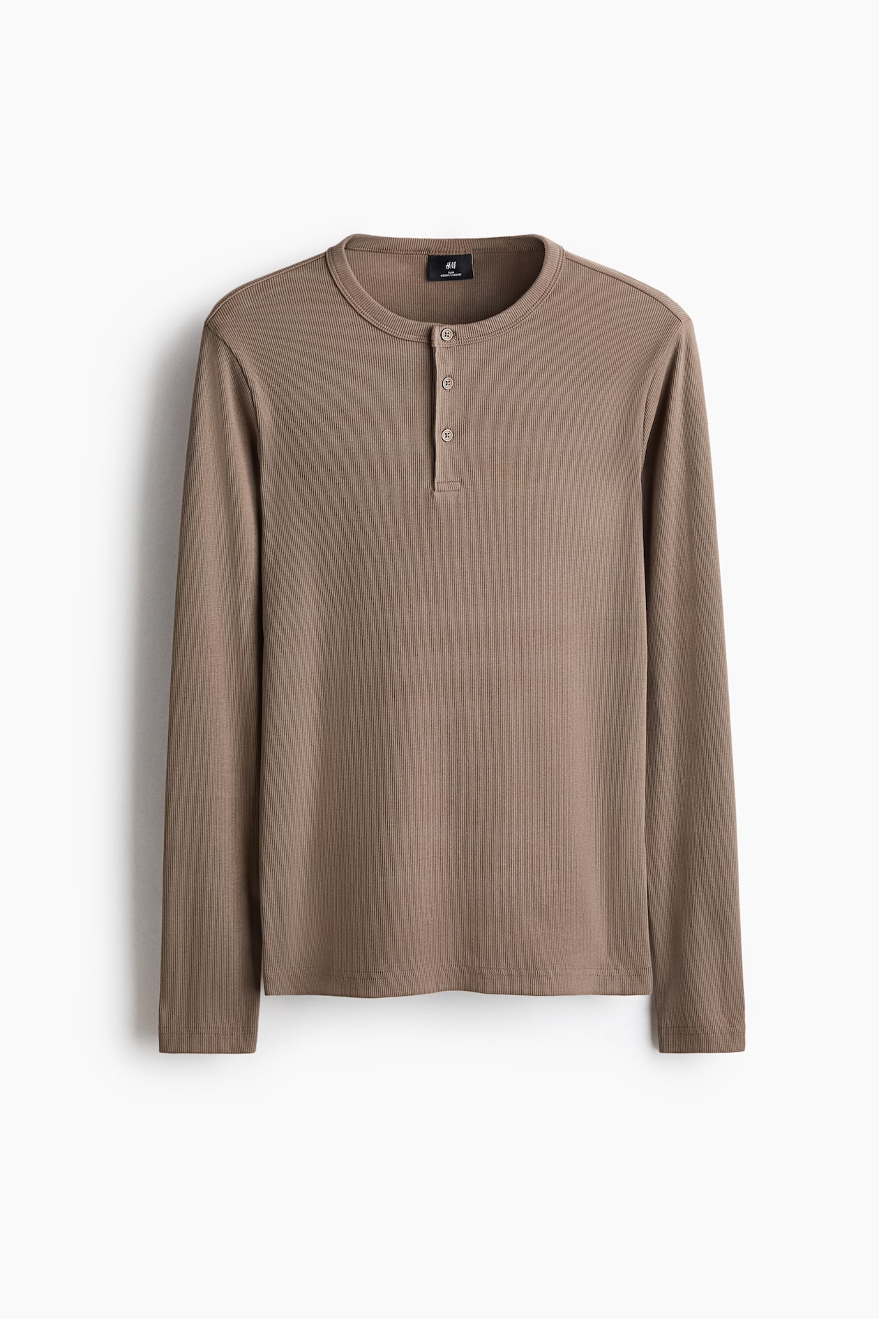 Slim Slim Fit Ribbed Cotton Henley Top - Image 1