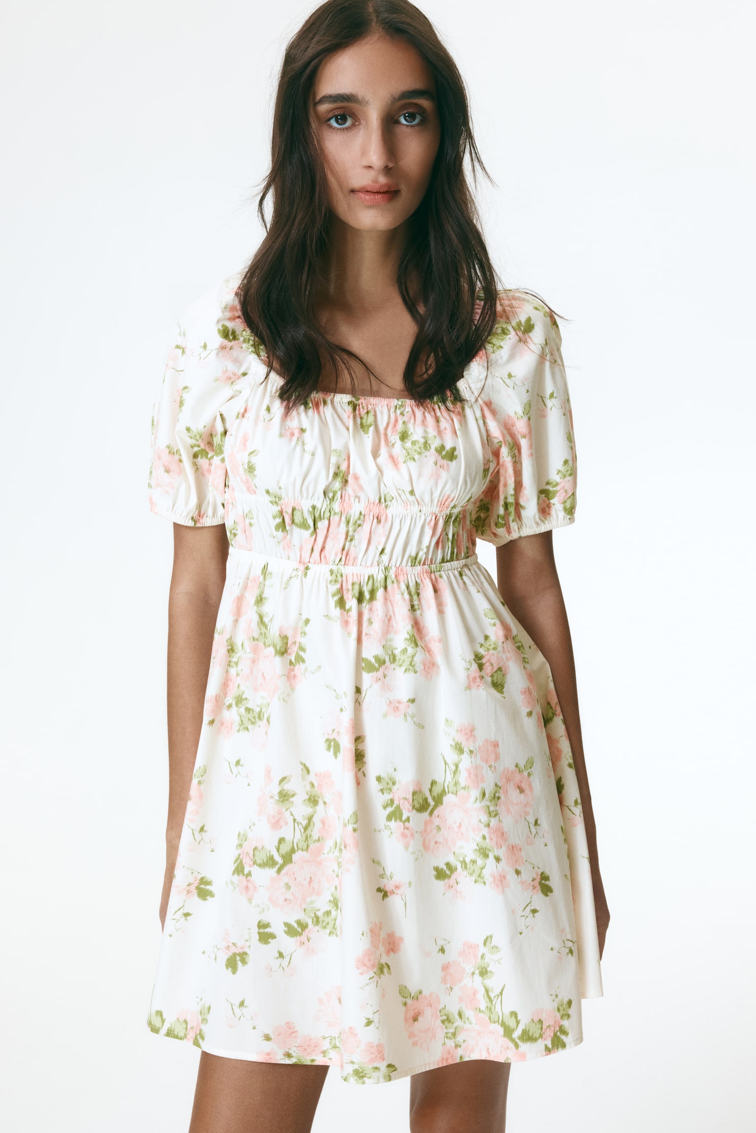 Puff-sleeved poplin dress - 3