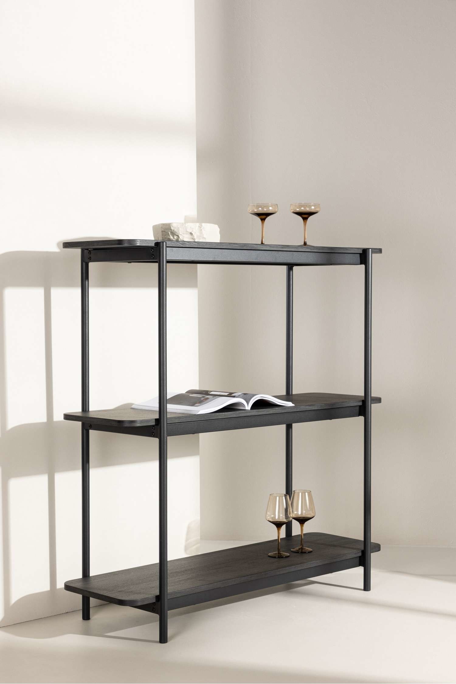 Heim Shelf - Mdf, Black/Mdf, Whitewash