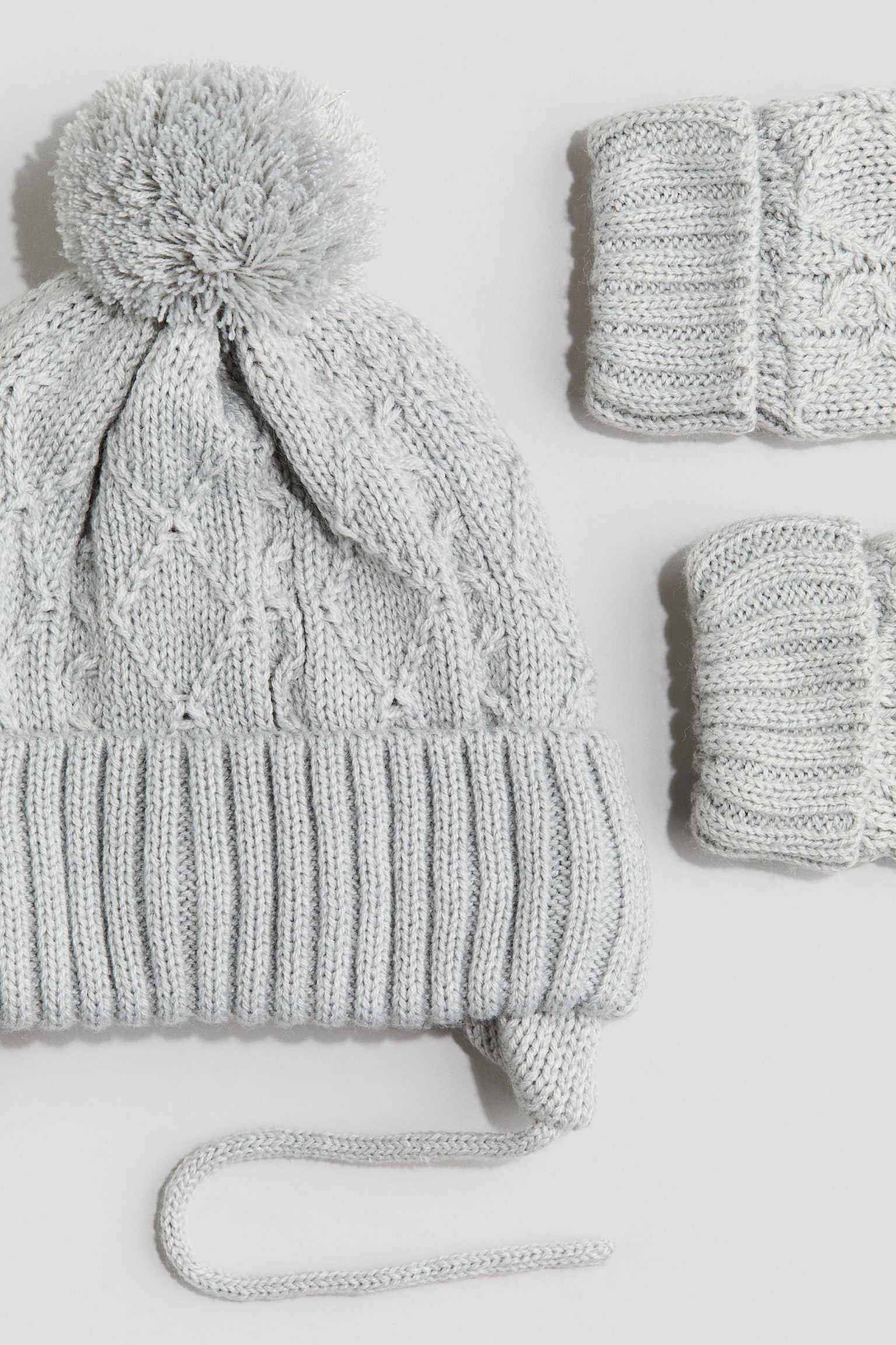 2-piece beanie and mittens set - Light grey/White - 2