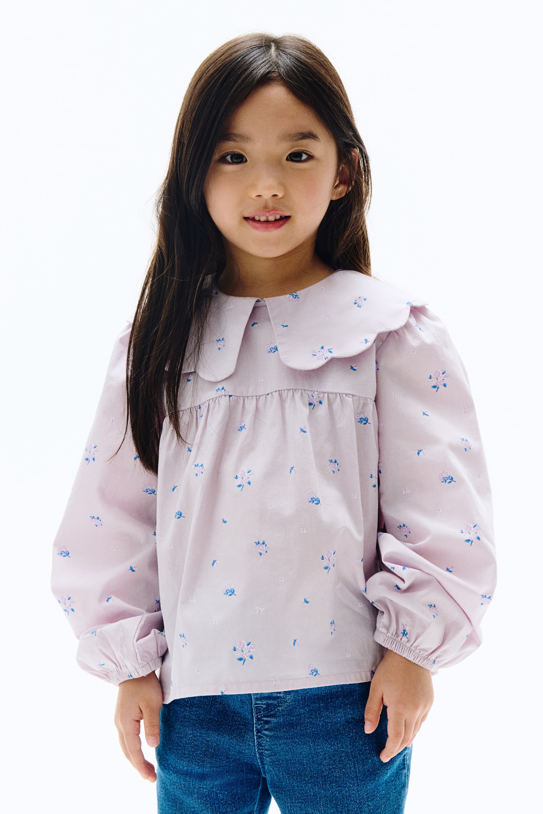 拡大画像を表示: 襟付きコットンブラウス - ライトパープル／フローラル - Kids | H&M JP 1