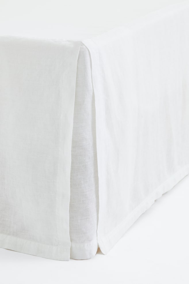 Enkel sängkappa i tvättat linne - Vit    /Beige - 2