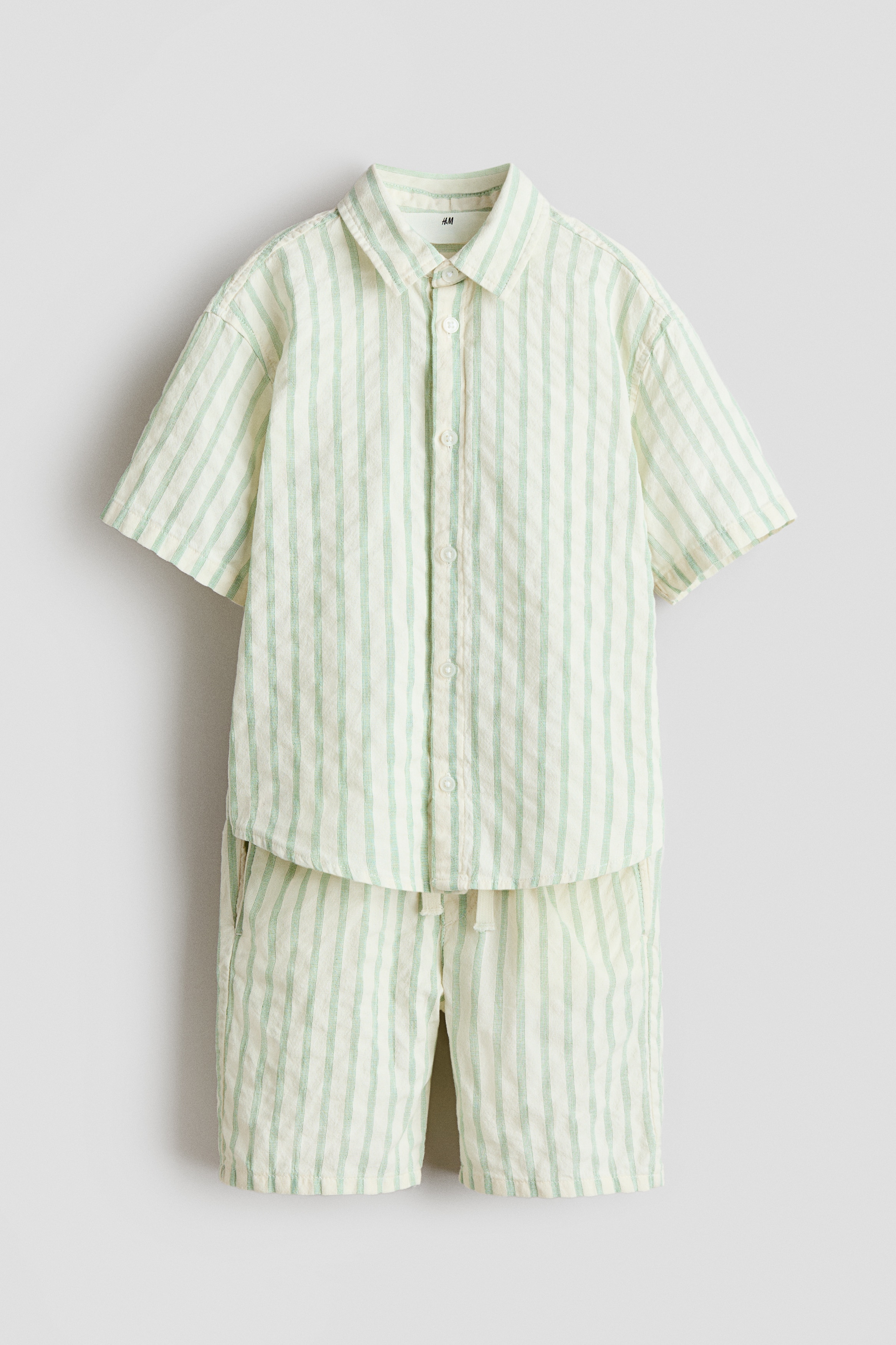2 Parçalı Pamuklu Gofre Set - Açık yeşil/Çizgili