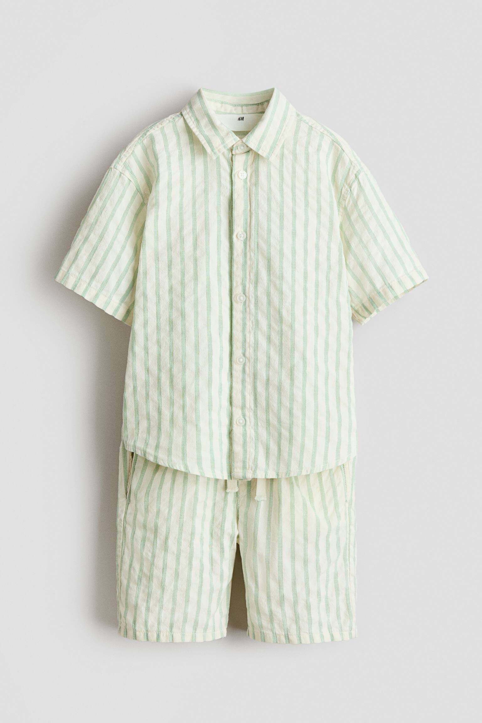 סט 2 חלקים מסירסאקר כותנה - ירוק בהיר/פסים - 1