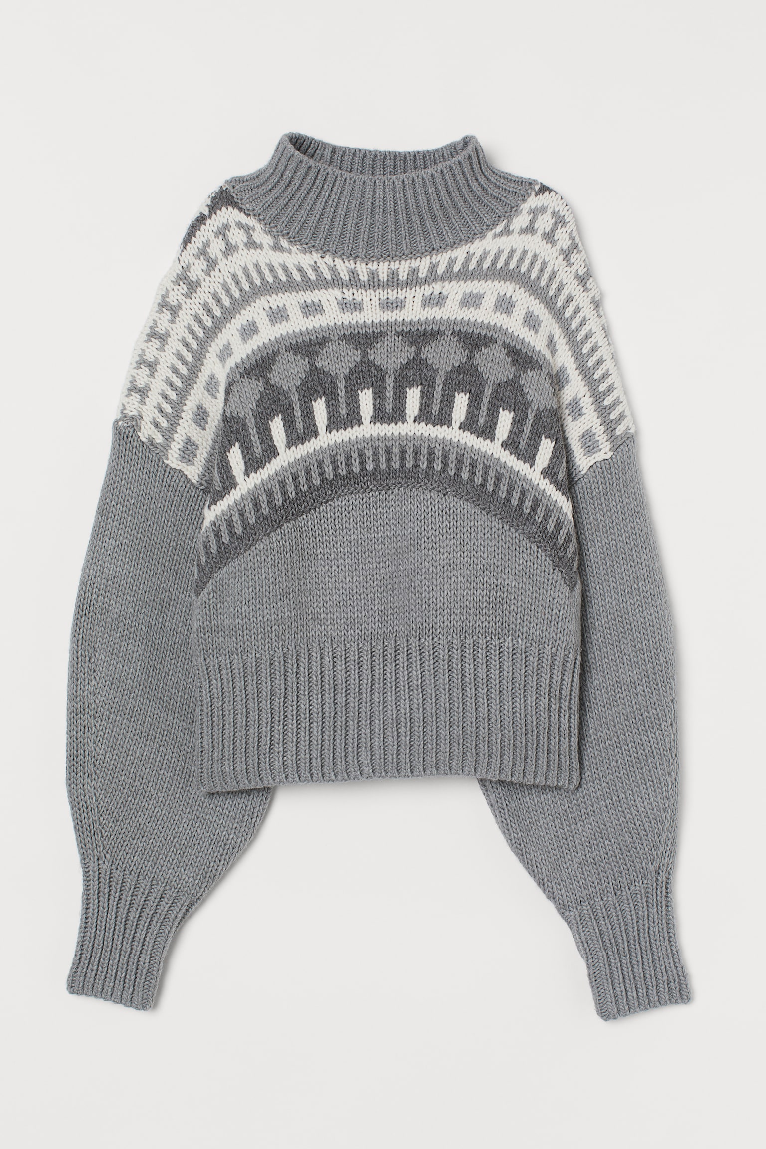 Jacquard-knit jumper - Grey/Patterned