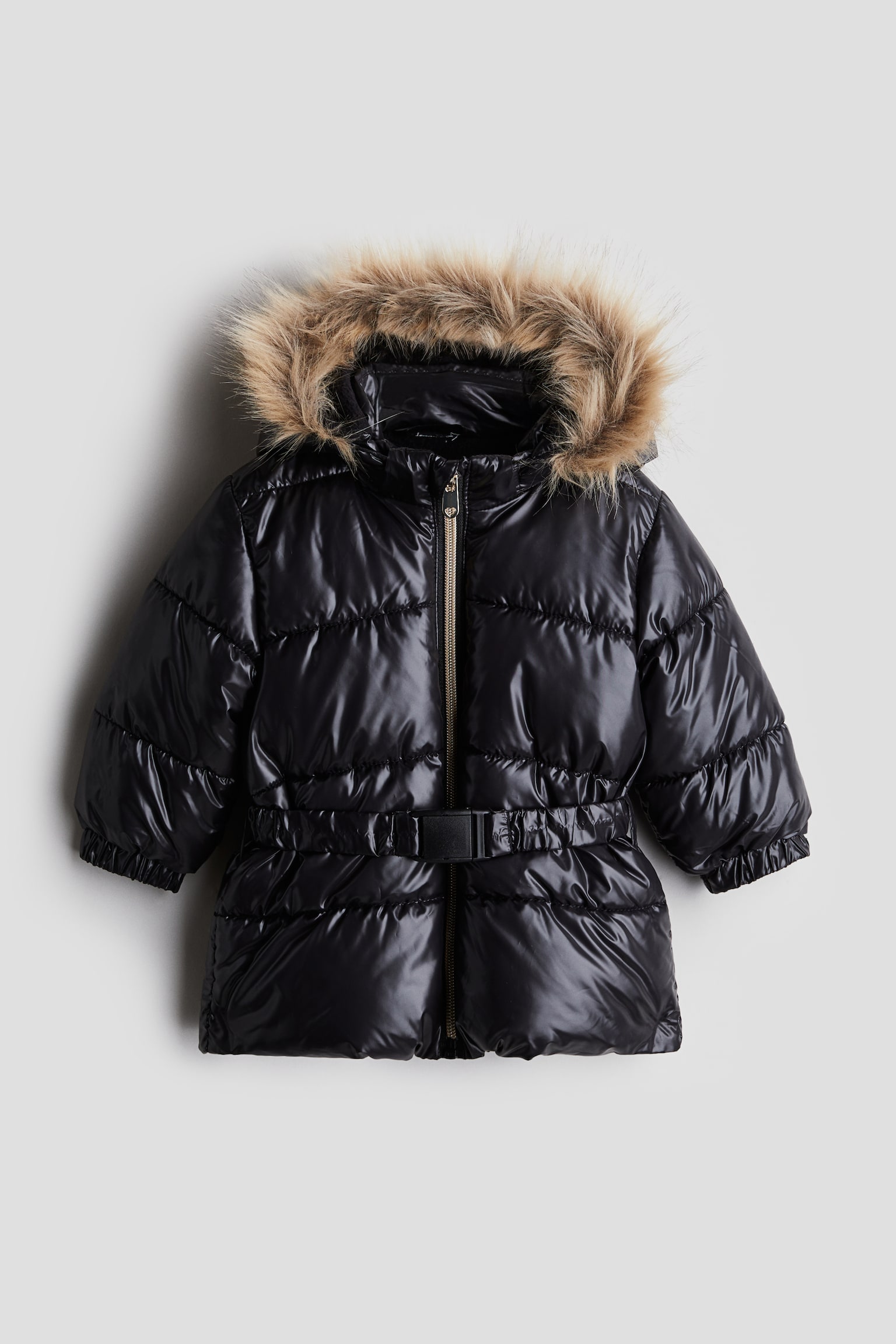 Belt-detail puffer jacket - Black - 1