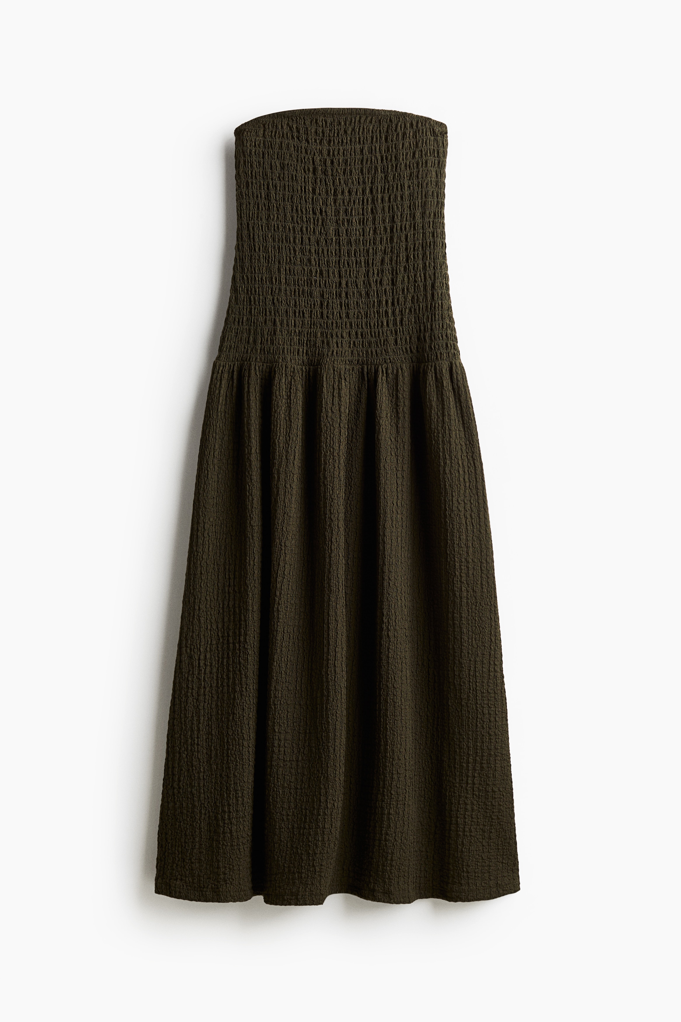 Στράπλες φόρεμα με σφηκοφωλιά - Σκούρο πράσινο/Κρεμ