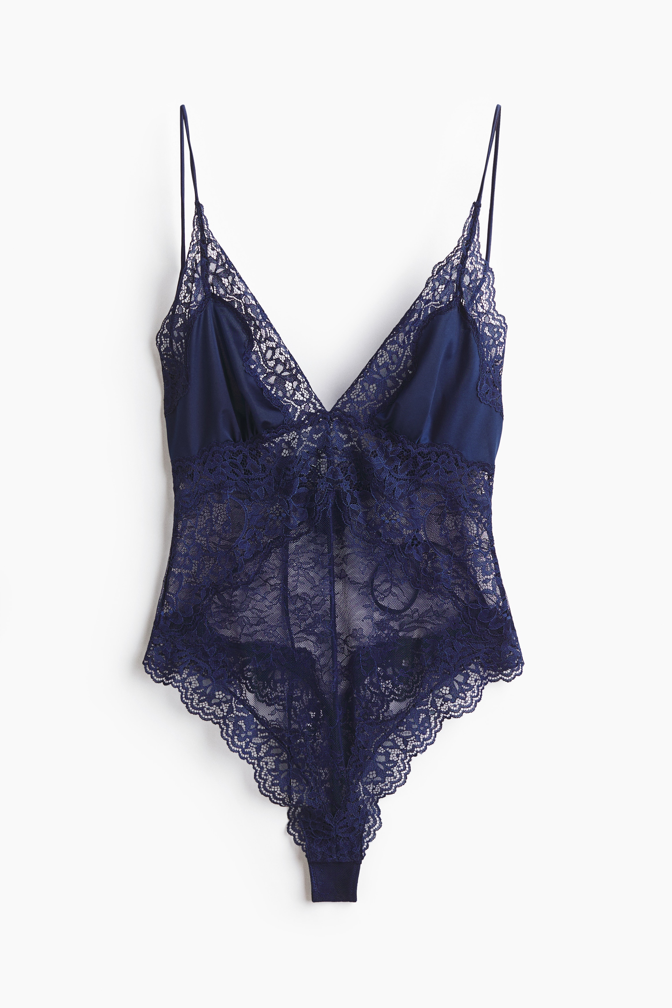 Body microfibra e pizzo - Blu scuro/Rosso