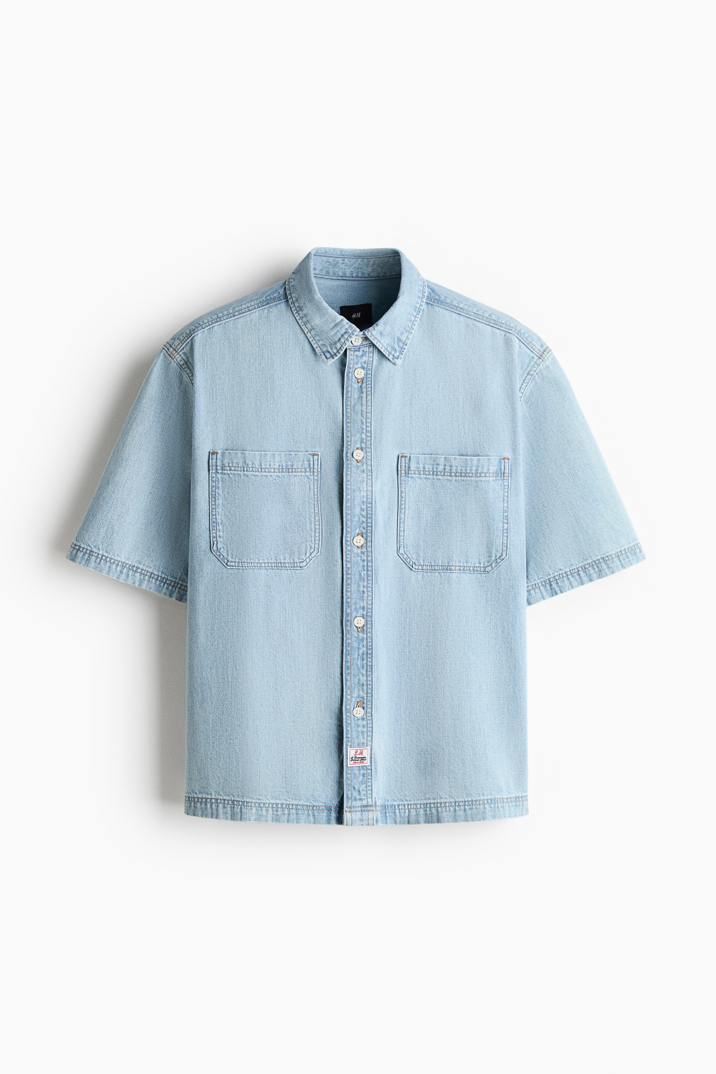 Relaxed Fit Denim shirt - Light denim blue/Khaki green