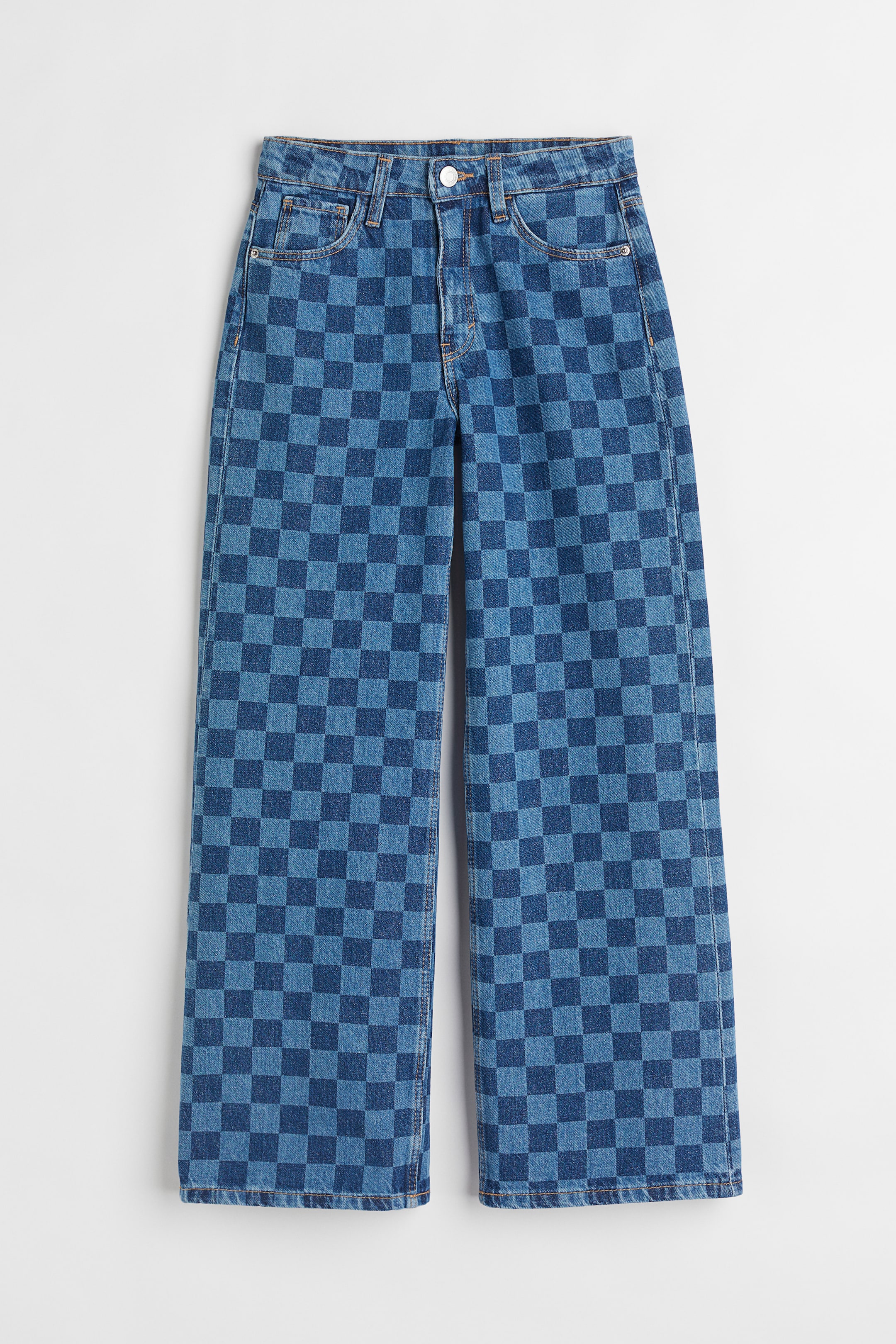 View larger image: Wide High Jeans - Denim blue/Checked - Kids | H&M 1
