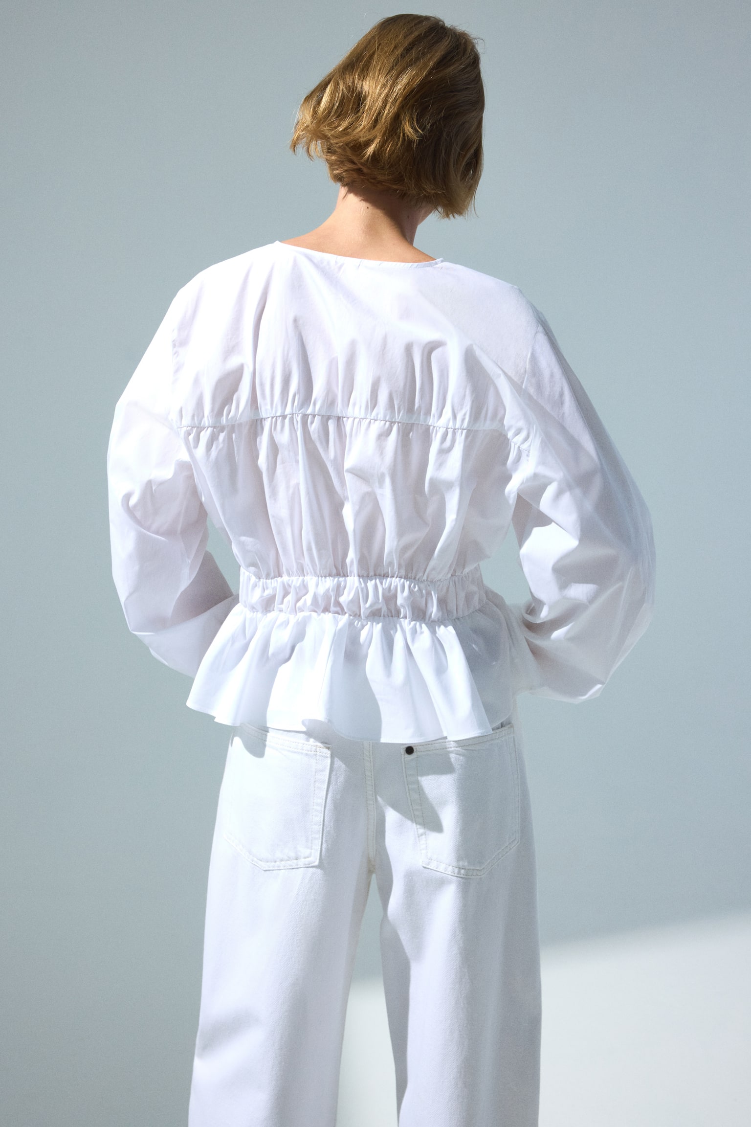 Drawstring poplin blouse - White - 5