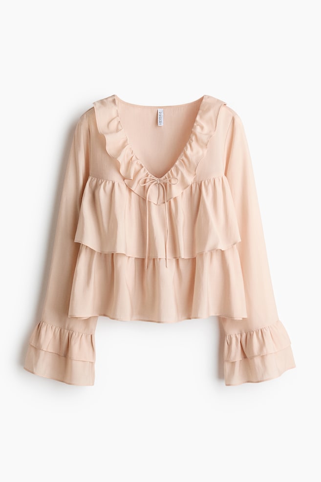 Frill-trimmed blouse - Light beige/Light green/Floral/Dark orange - 1