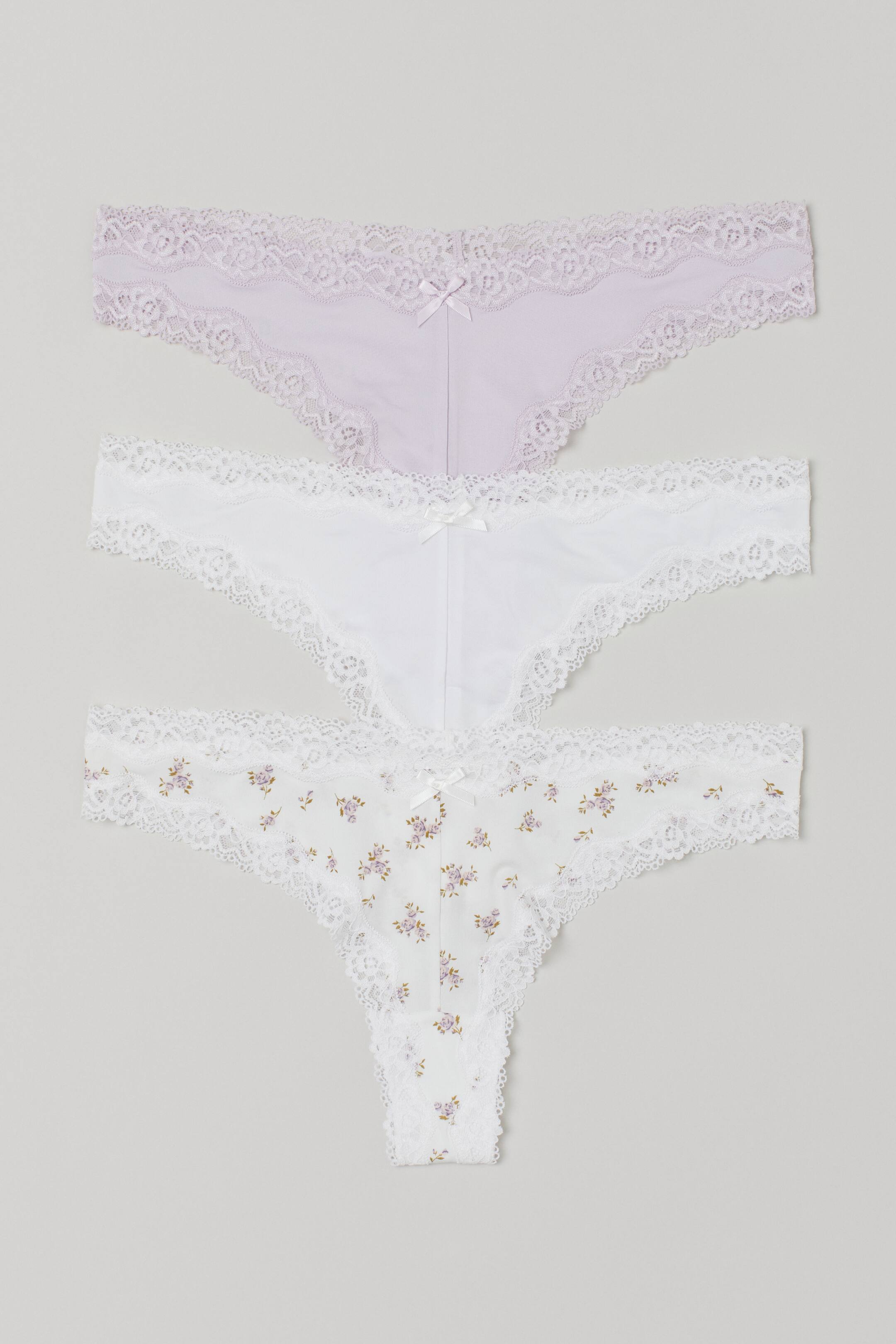 הצגת תמונה גדולה יותר: מארז 3 זוגות תחתונים ברזילאיים - לבן/פרחוני - Ladies | H&M IL 1