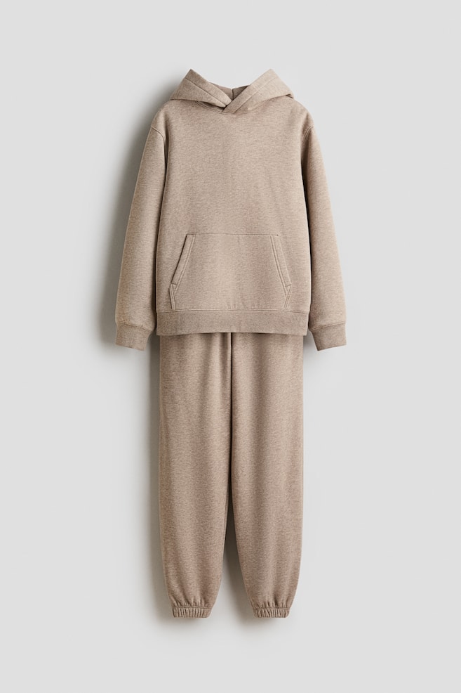2-Piece Hoodie and Joggers Set - Beige melange - 1