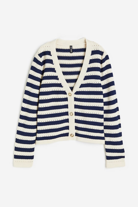 Pointelle Knit Cardigan Dark Blue Striped Ladies Handm Us