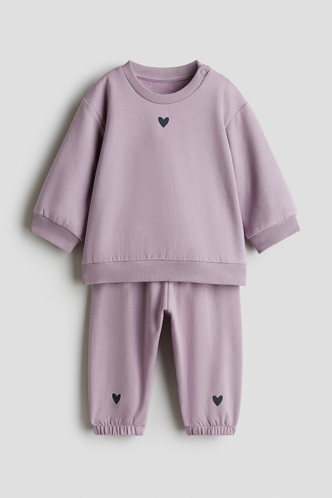2-piece Sweatsuit - Purple/heart/Dusty green/cars/Dark gray/dinosaurs/Light pink/flower/Light blue/dinosaurs - 1