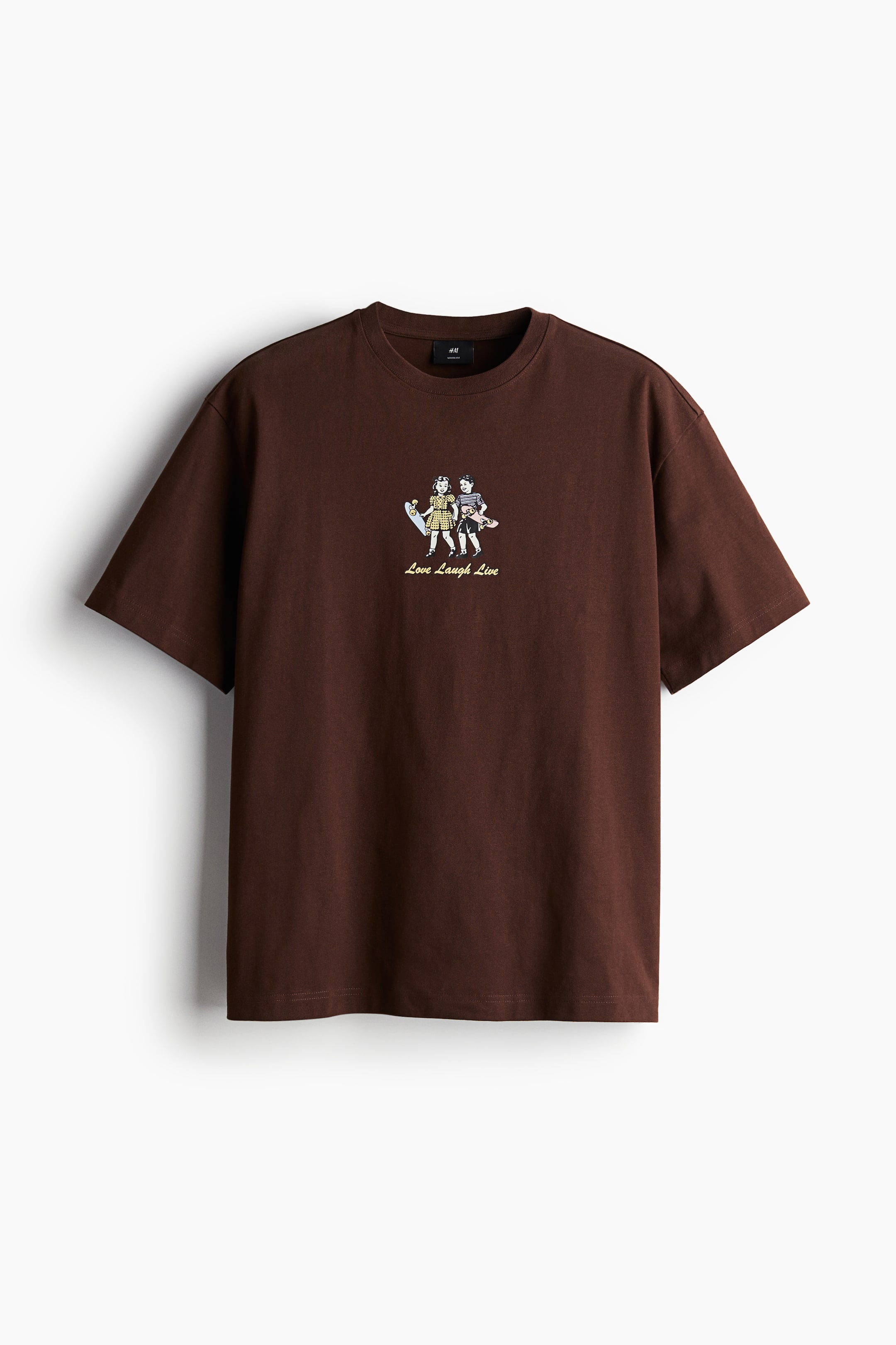 Loose Fit Printed T-shirt - Brown/Love Laugh Live - Men | H&M CA