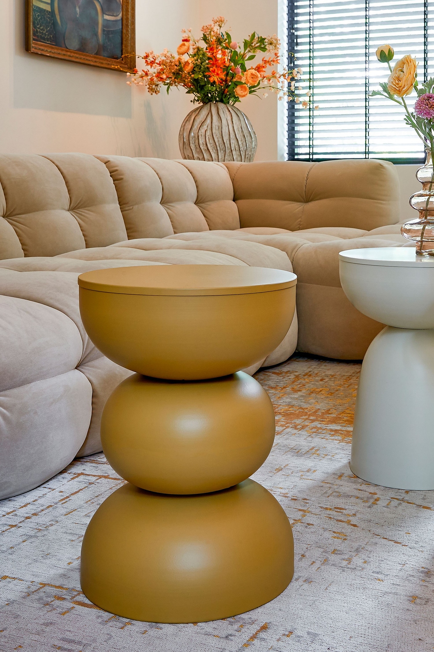 Metall-beistelltisch - Ockergelb/Orange/Cremeweiß/Schwarz/Beige