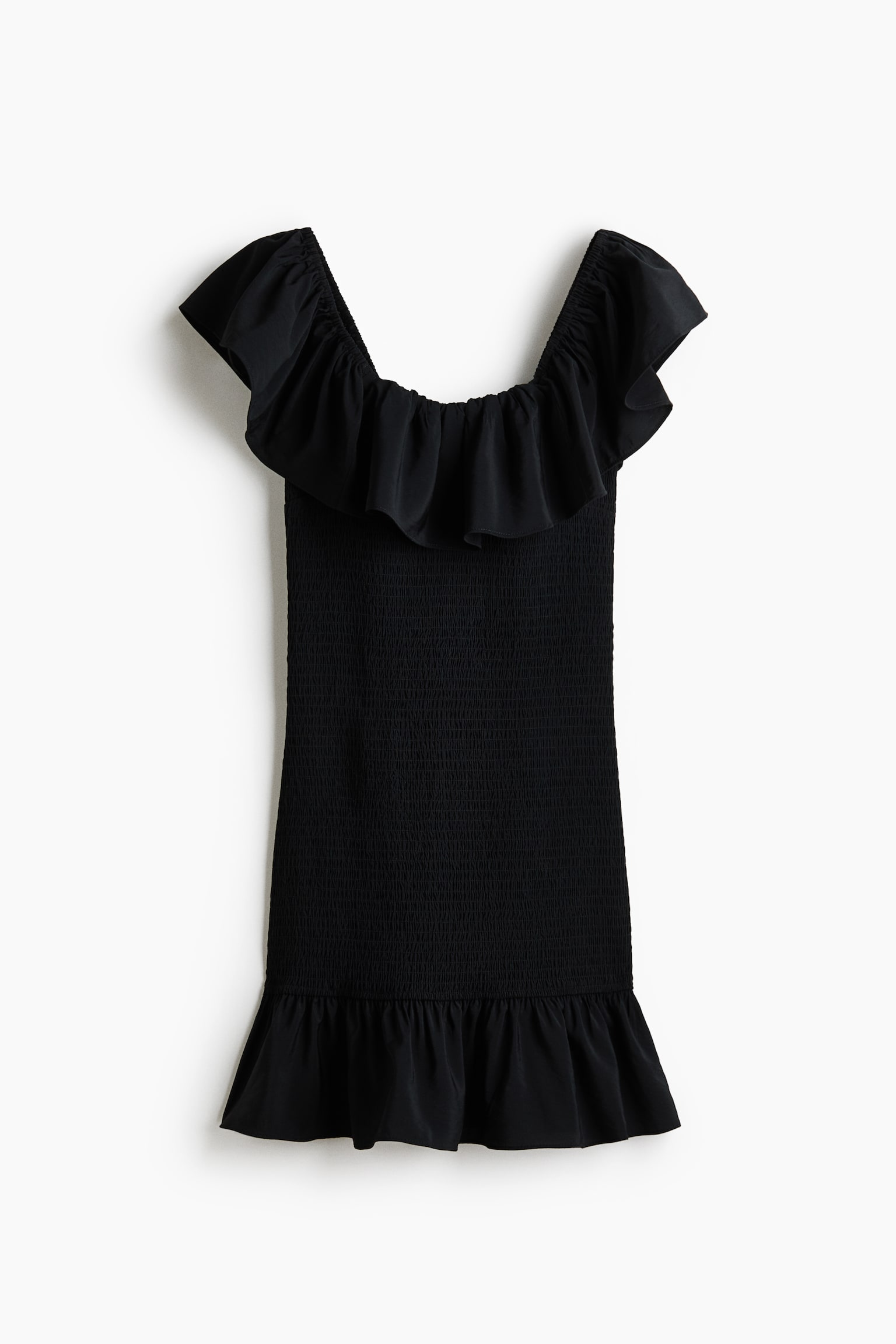 Flounced off-the-shoulder dress - Black/Light purple/Rust brown - 2
