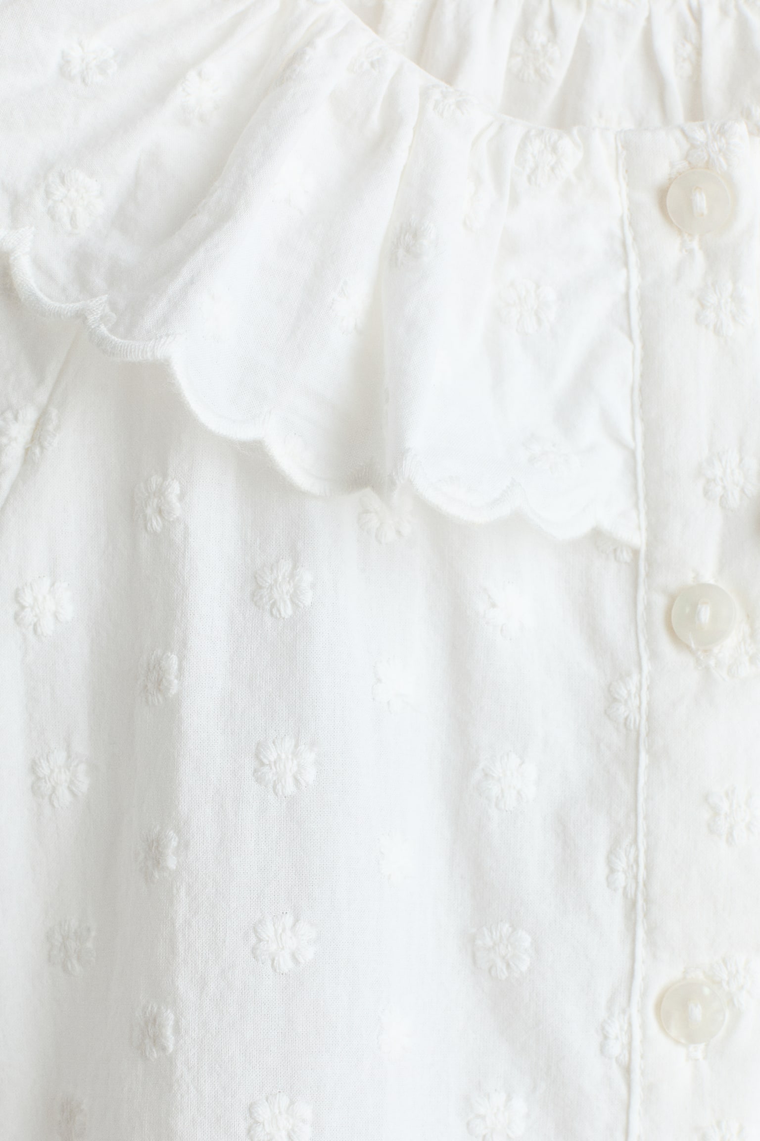 Flounce-collar embroidered blouse - Cream - 4