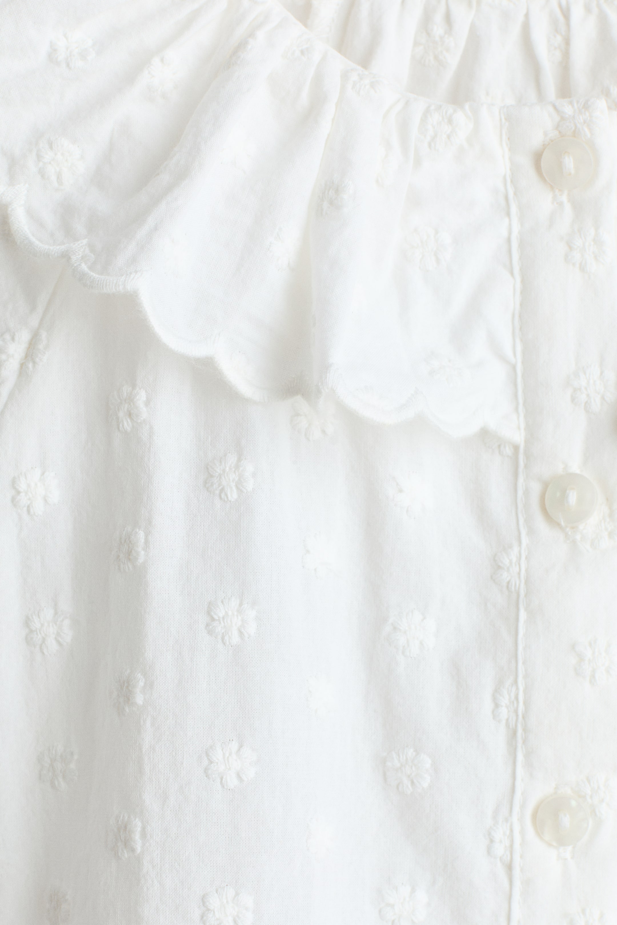 Flounce-Collar Embroidered Blouse