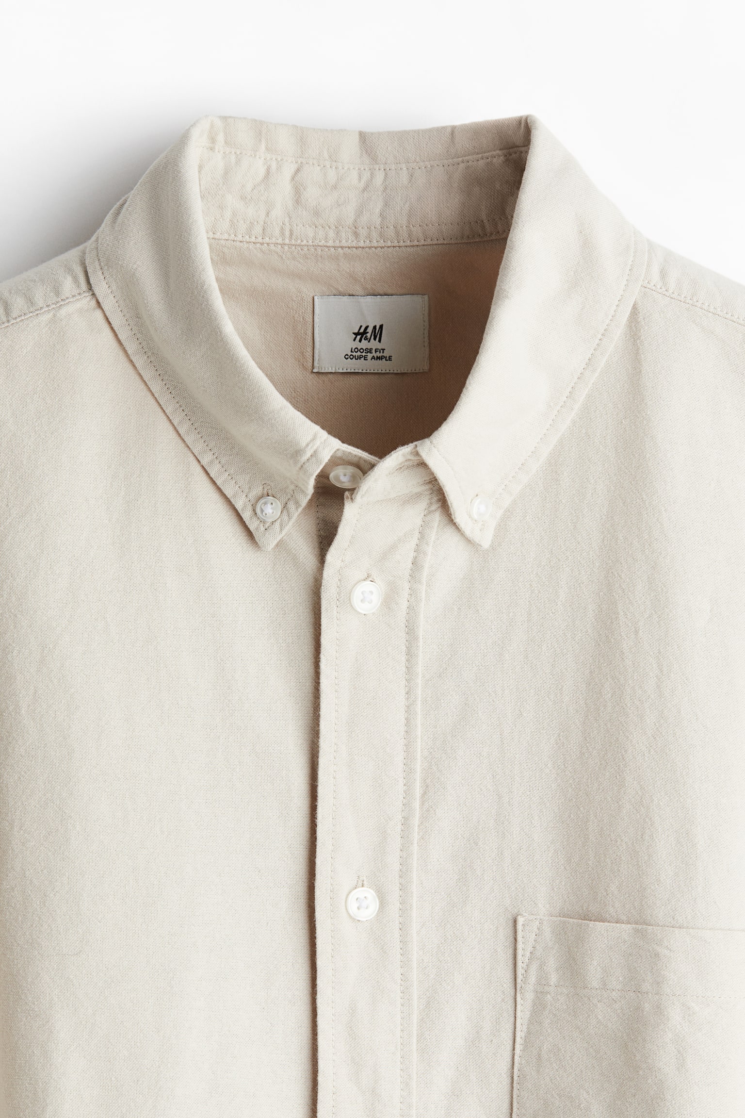 Loose Fit Short-sleeved Oxford shirt - Light beige/Light blue/Black/White - 6