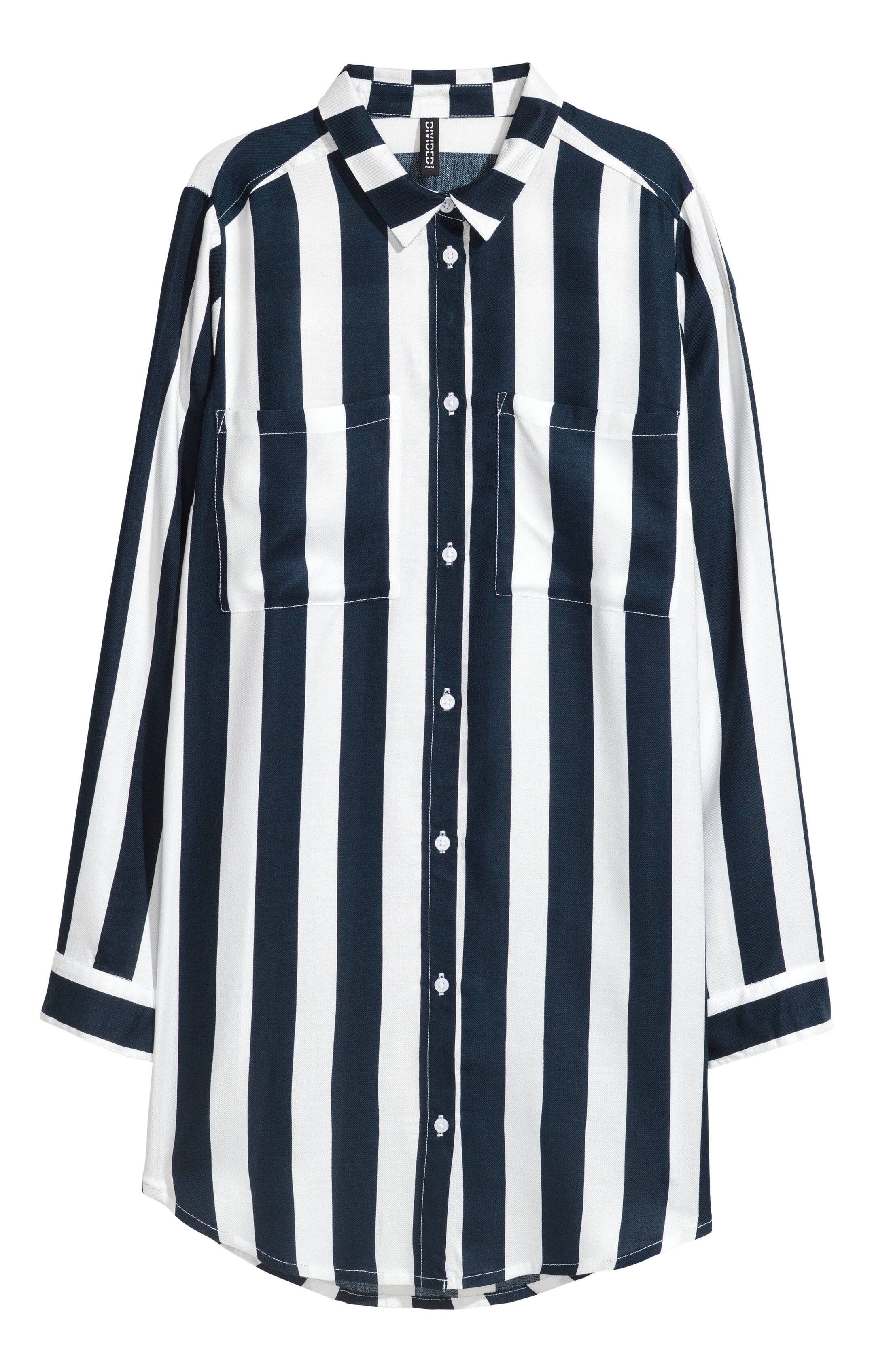 View larger image: Long viscose shirt - Dark blue/White striped - Ladies | H&M GB 1