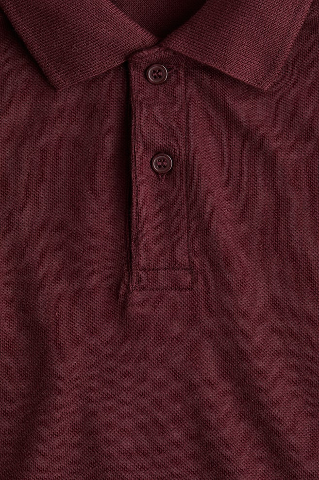 Long Sleeve Cotton Polo Shirt - Dark red/Grey marle/White/Navy blue - 2