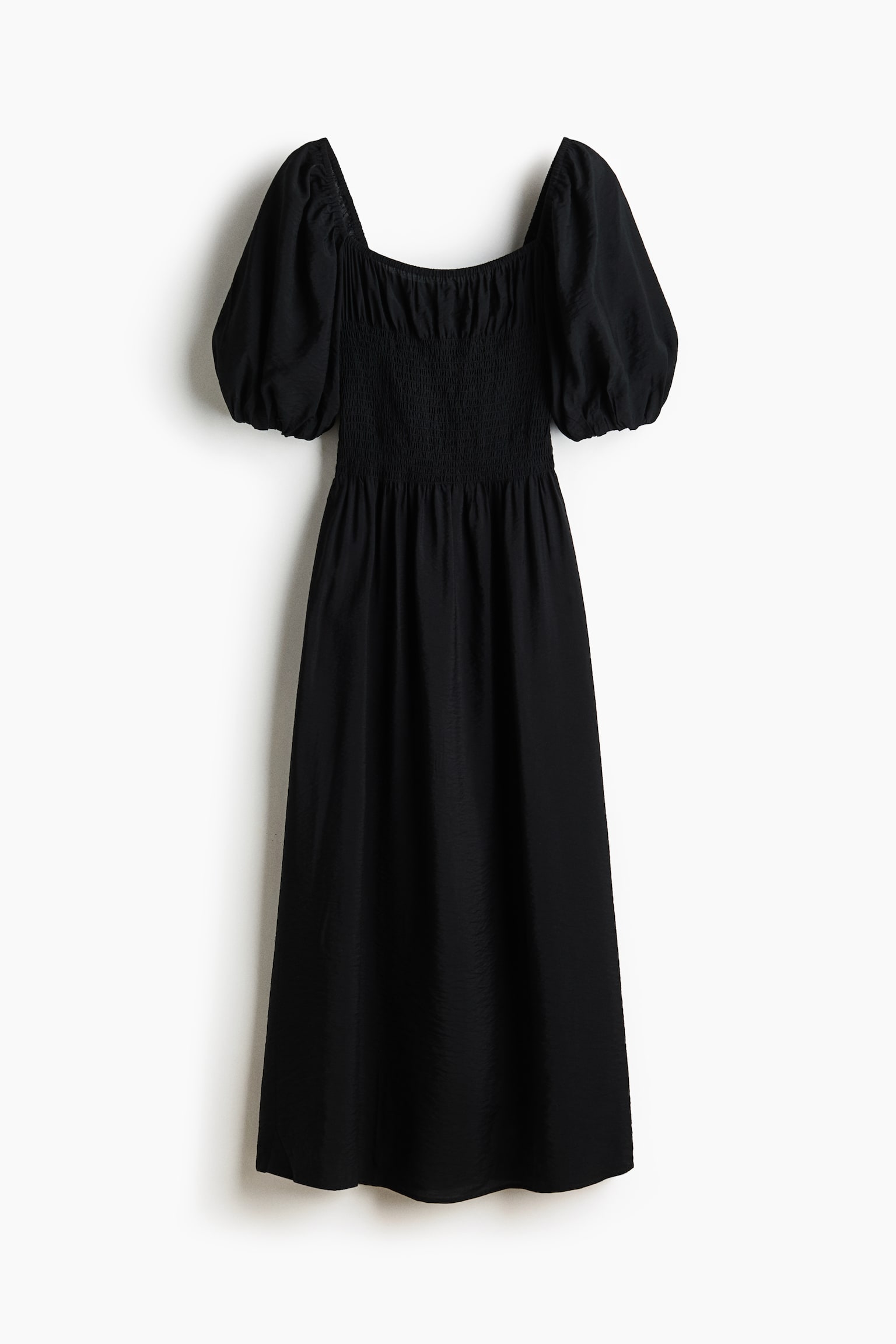 Smocked-waist dress - Black/Light beige/Floral - 1