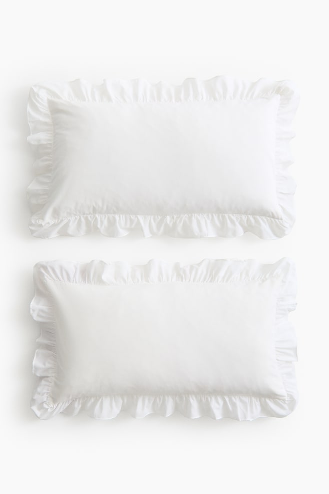 2-Pack Ruffle-Trimmed Pillowcases - White/Powder pink - 1
