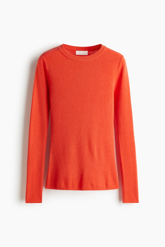 Fine-knit cashmere-blend top - Coral orange/Dark grey marl/Light beige - 1