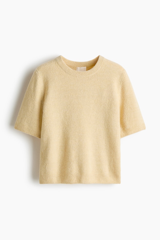 T-shirt en maille fine - Jaune clair/Violet foncé/Rose poudré/Rose ancien clair/Beige chiné/Gris foncé chiné/Taupe clair chiné/Bleu marine - 1