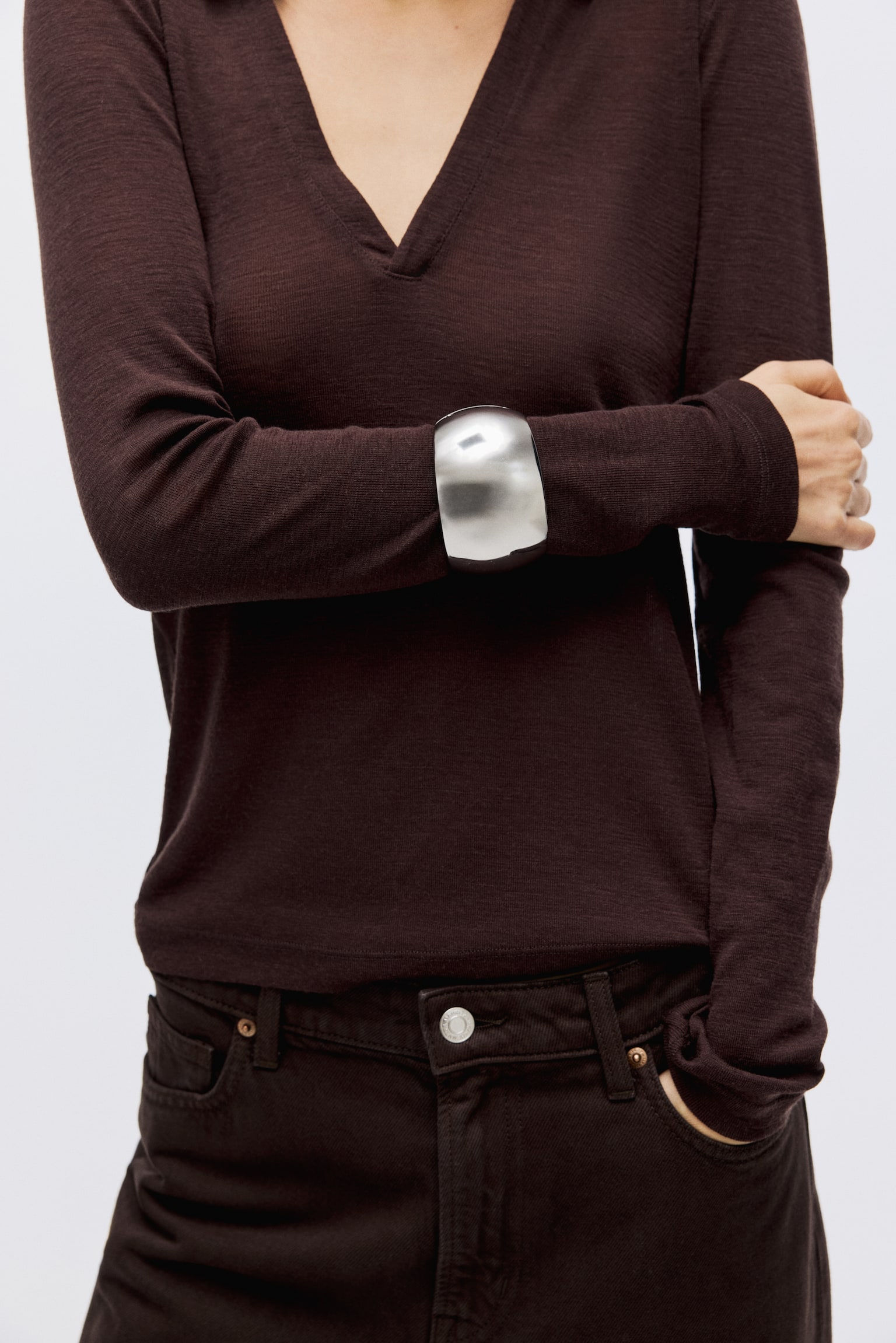 Wool jersey top - Dark brown/Grey marl - 3