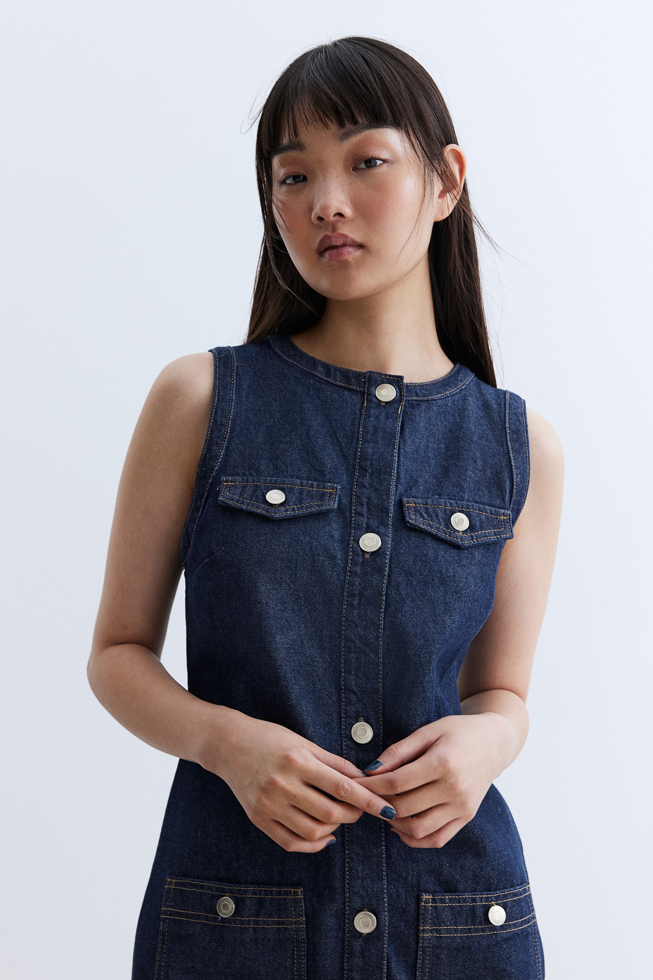 Button-Front Denim Dress