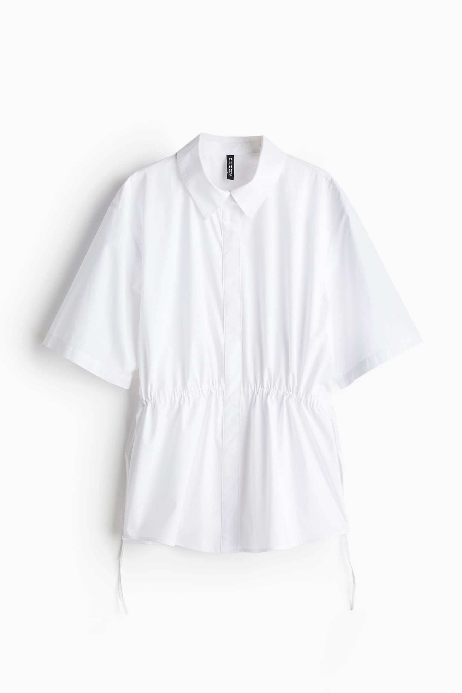 Drawstring Detail Cotton Shirt - White/Black - 2