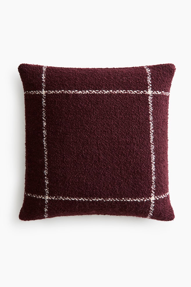 Wool-Blend Bouclé Cushion Cover - Dark plum red/grid pattern/Dark beige/grid pattern/Cream/checked - 1