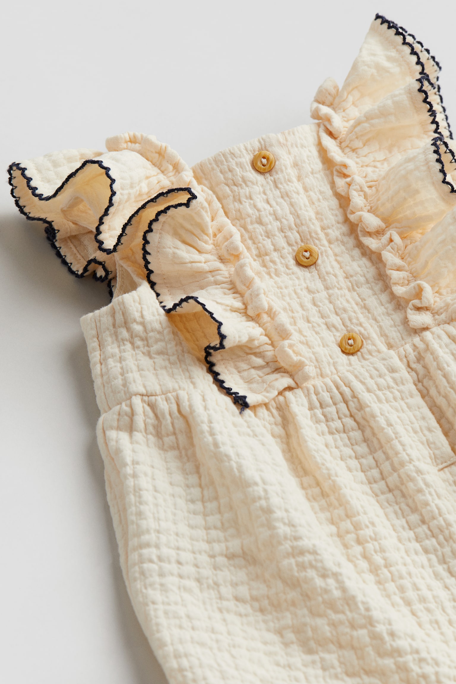 Cotton Muslin Romper - Cream/Brown - 2