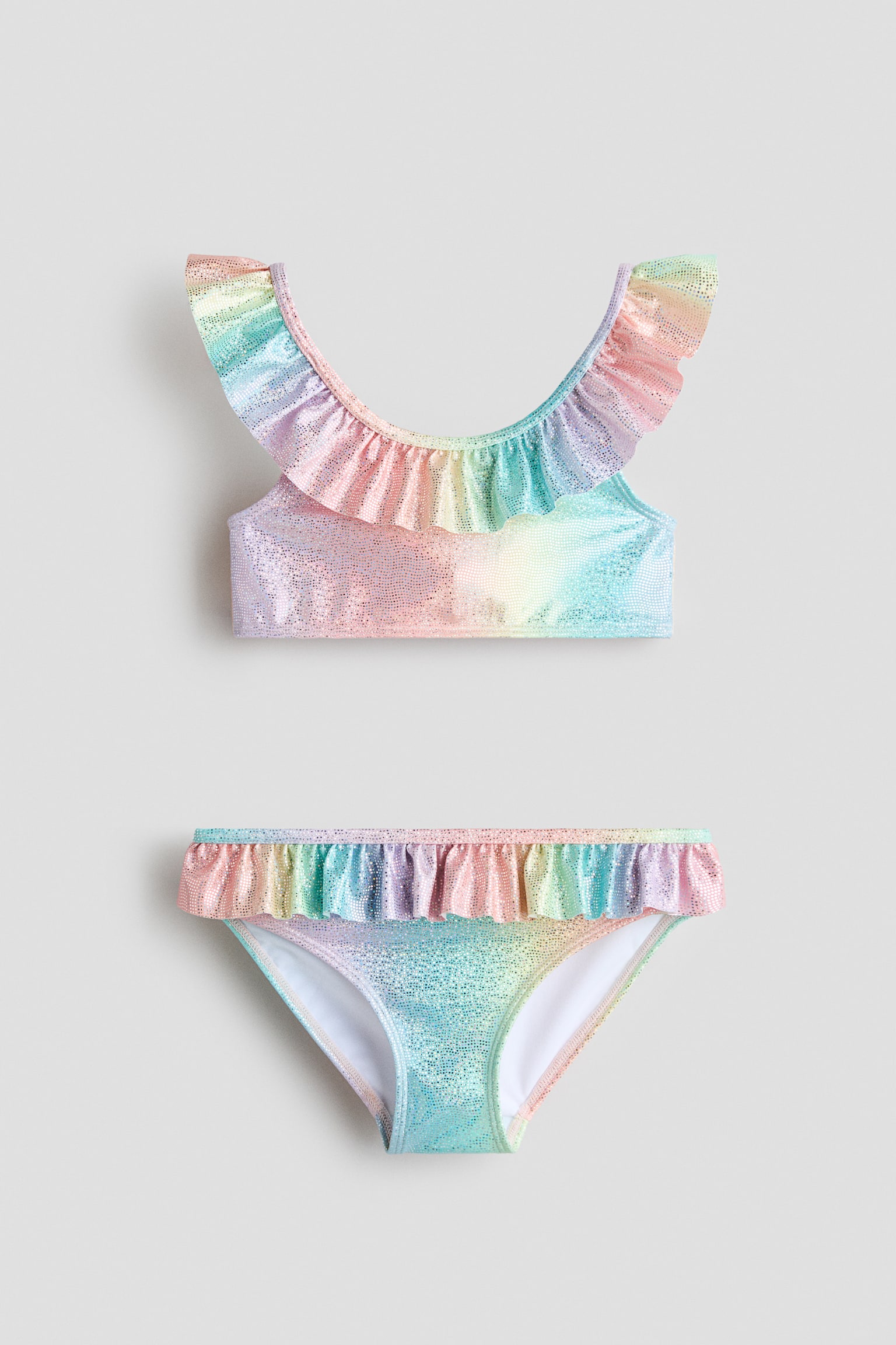 Flounce-trimmed bikini - Light orange/Rainbow-striped