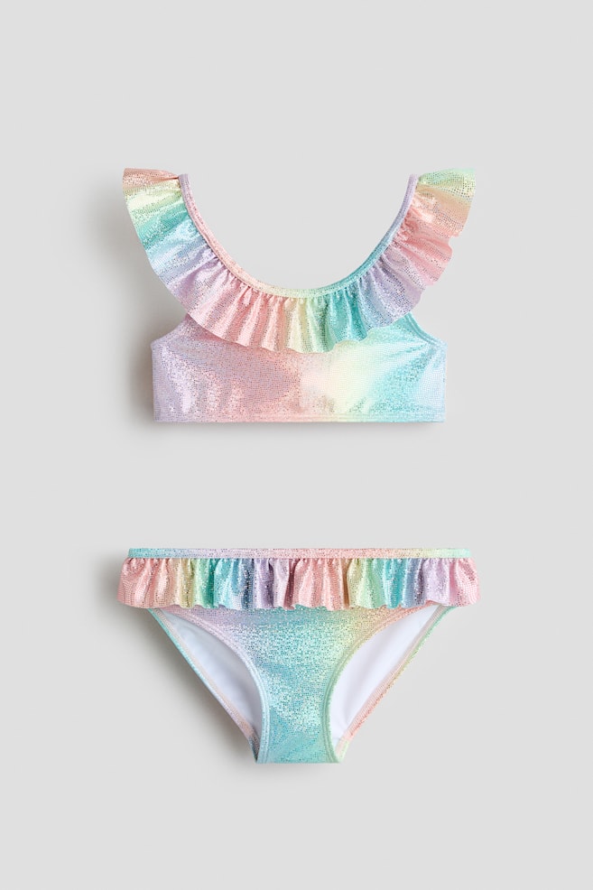 2-Piece Swimsuit with Ruffle Trim - Light orange/rainbow-striped - 1