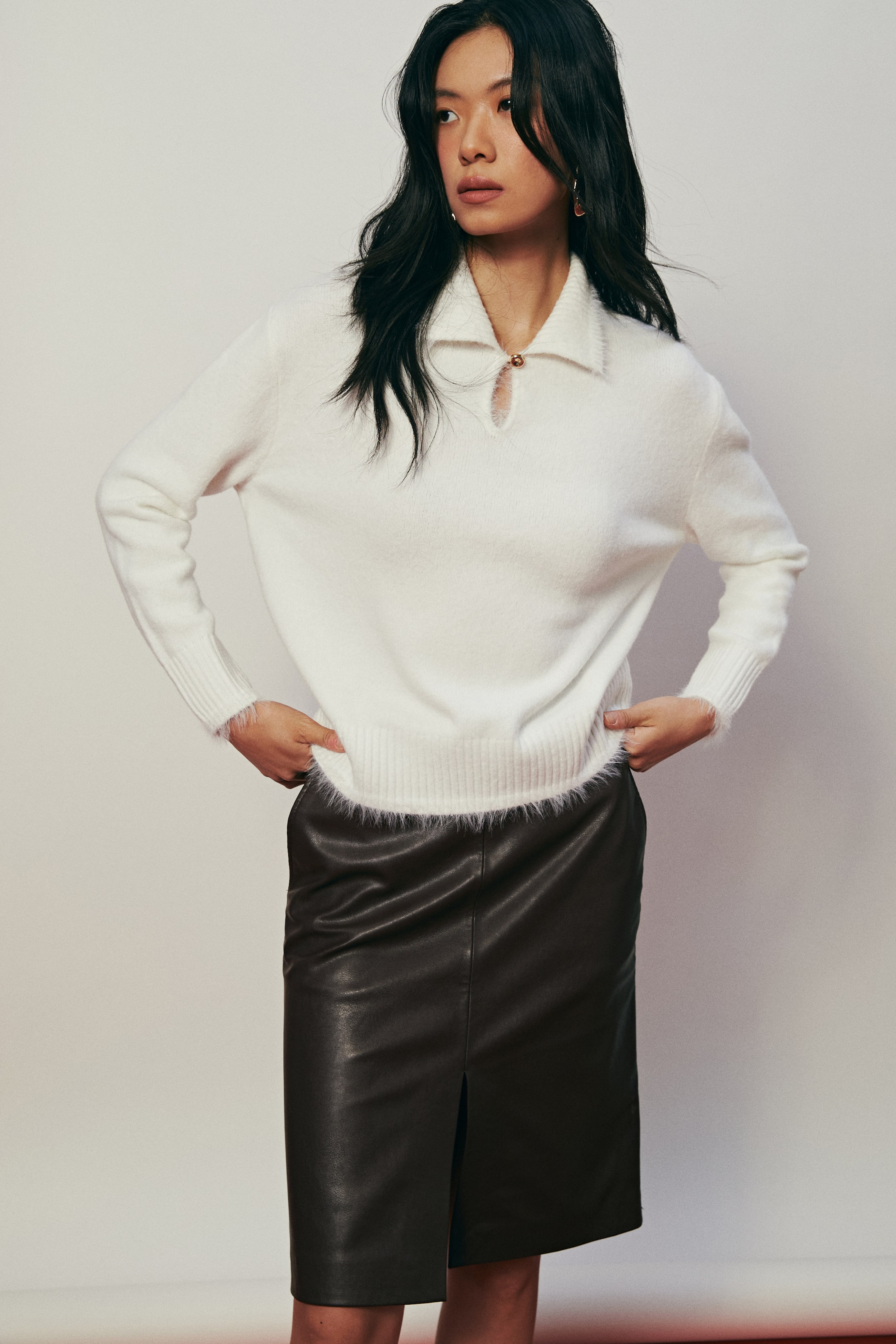 拡大画像を表示: 襟付きセーター - ホワイト - レディース | H&M JP 3