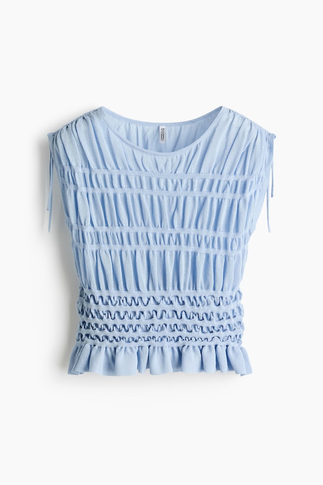 Smocked Fine-Knit Top - Light blue/Ivory - 1