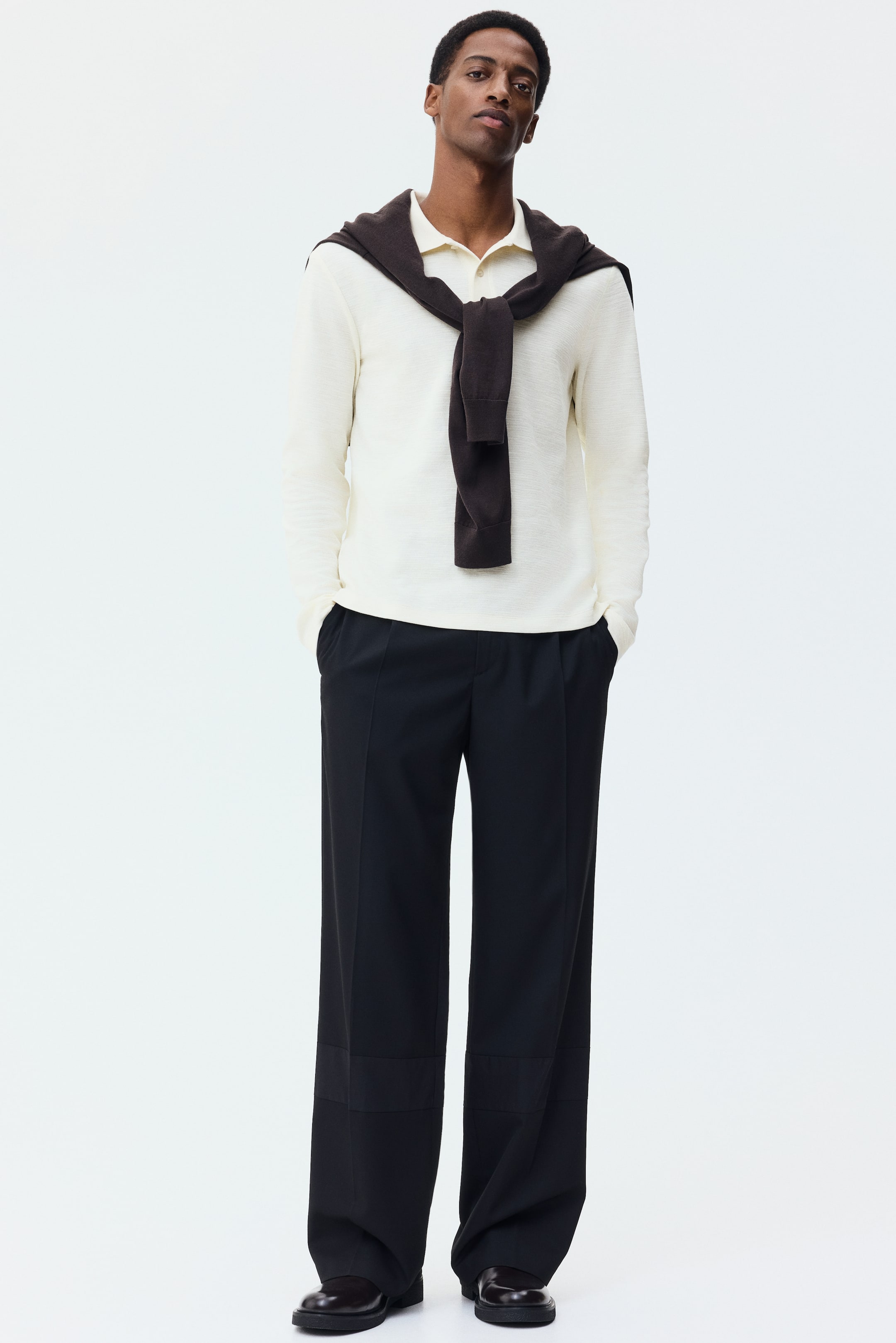 View larger image: Slim Fit Long-sleeve polo shirt - Cream - Men | H&M IE 2