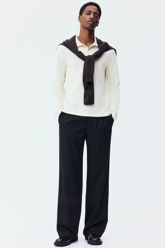 Slim-Fit Long-Sleeved Polo Shirt - Cream - 5