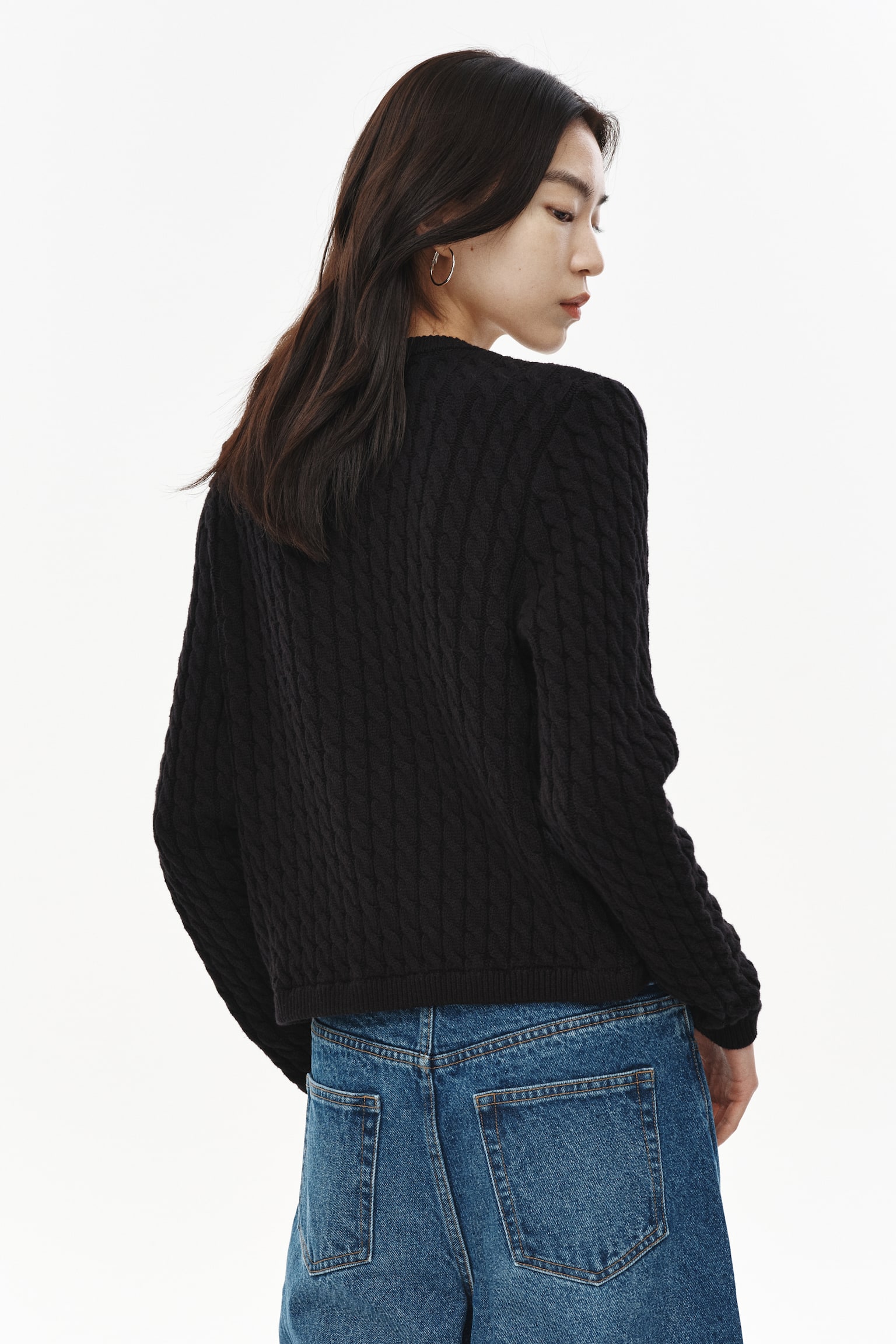 Áo cardigan dệt vặn thừng - Màu đen - 3