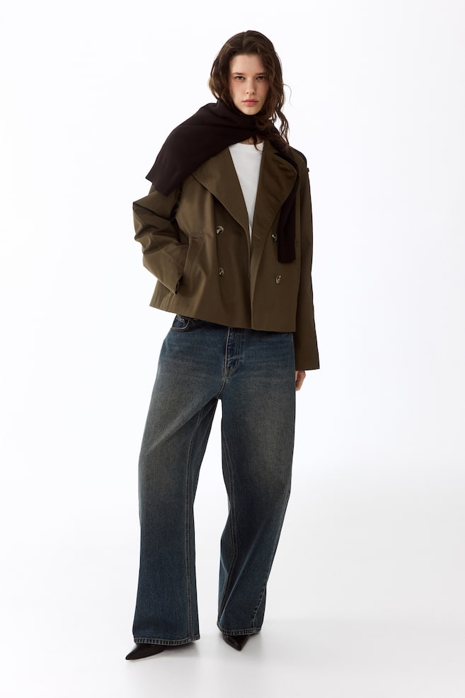 Short Trench Coat - Dark khaki green/Beige - 5