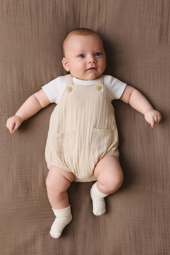 2-piece Cotton Set - Light beige/white/Light dusty green/white - 2