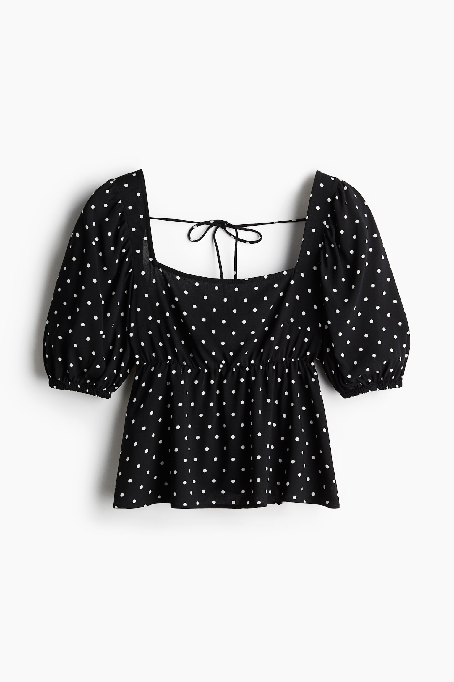 Tie-detail peplum blouse - Black/Spotted/Dark blue/Floral/Cream/Floral - 2