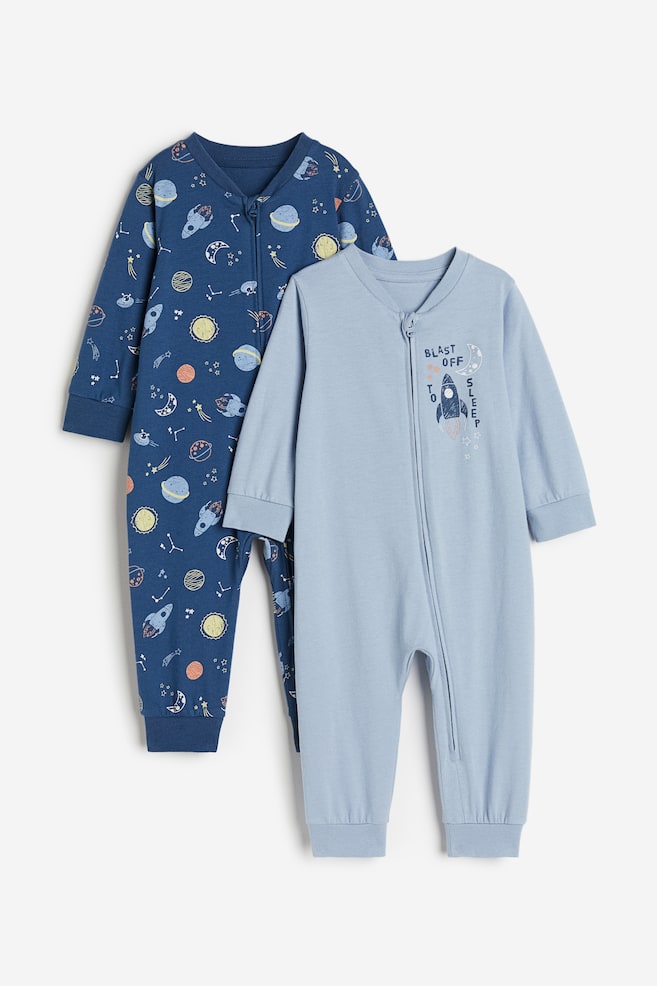 Lot de 2 pyjamas à motif en coton - Bleu/espace/Blanc/roses/Grège clair/animaux/Bleu foncé/étoiles/dc/dc/dc/dc - 1